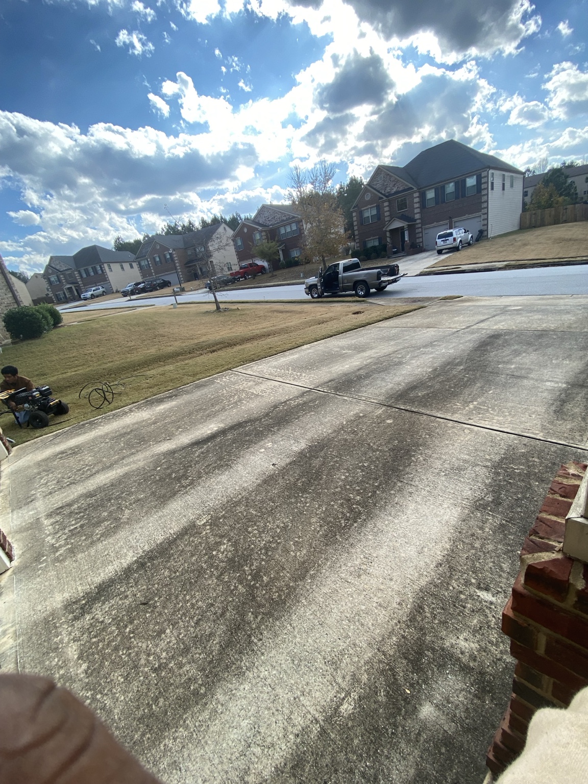 Concrete before pressure washing